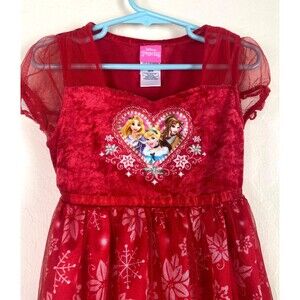 Disney Girl's Size XS/TP Bright Red Princess Dress 3 Princesses Nightgown X-Mas
